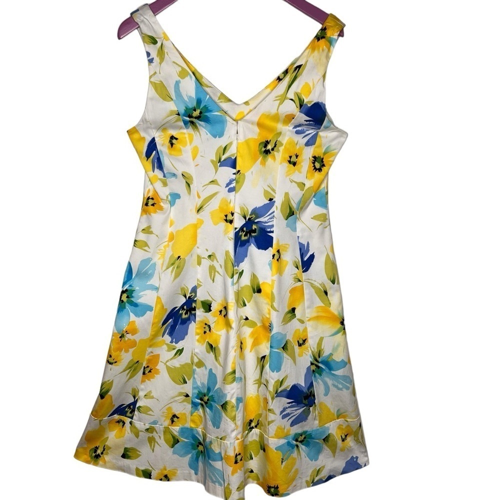 Lauren Ralph Lauren Yellow Floral Print Sleeveless Dress Sz 8 V Neck Knee Length - Picture 5 of 15